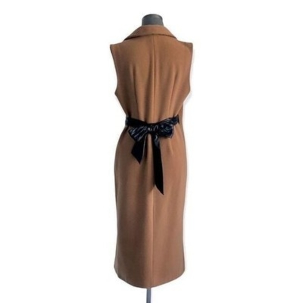MARNI Luxury Virgin Wool Sleeveless Coat Brown Black Leather Trim Size M - Picture 4 of 10